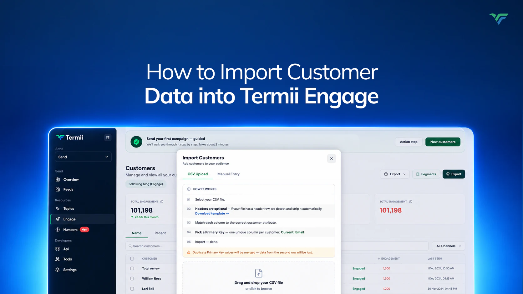 Tutorial cover titled “How to Import Customer Data into Termii Engage”