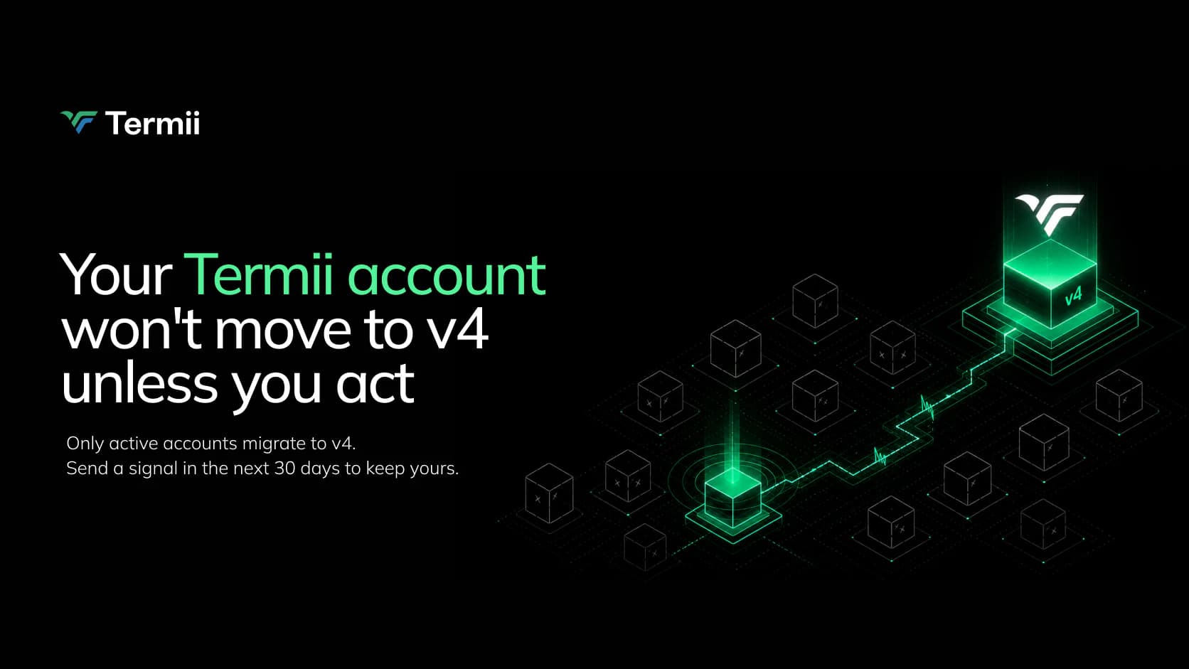Migration notice reading “Your Termii account won’t move to v4 unless you act”